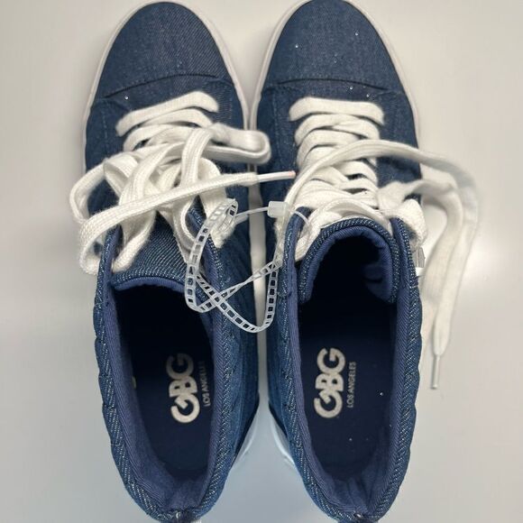 G By Guess GBG Women’s High Top Lace Up Sneakers Sparkle Denim Upper Size 9M - Picture 8 of 11